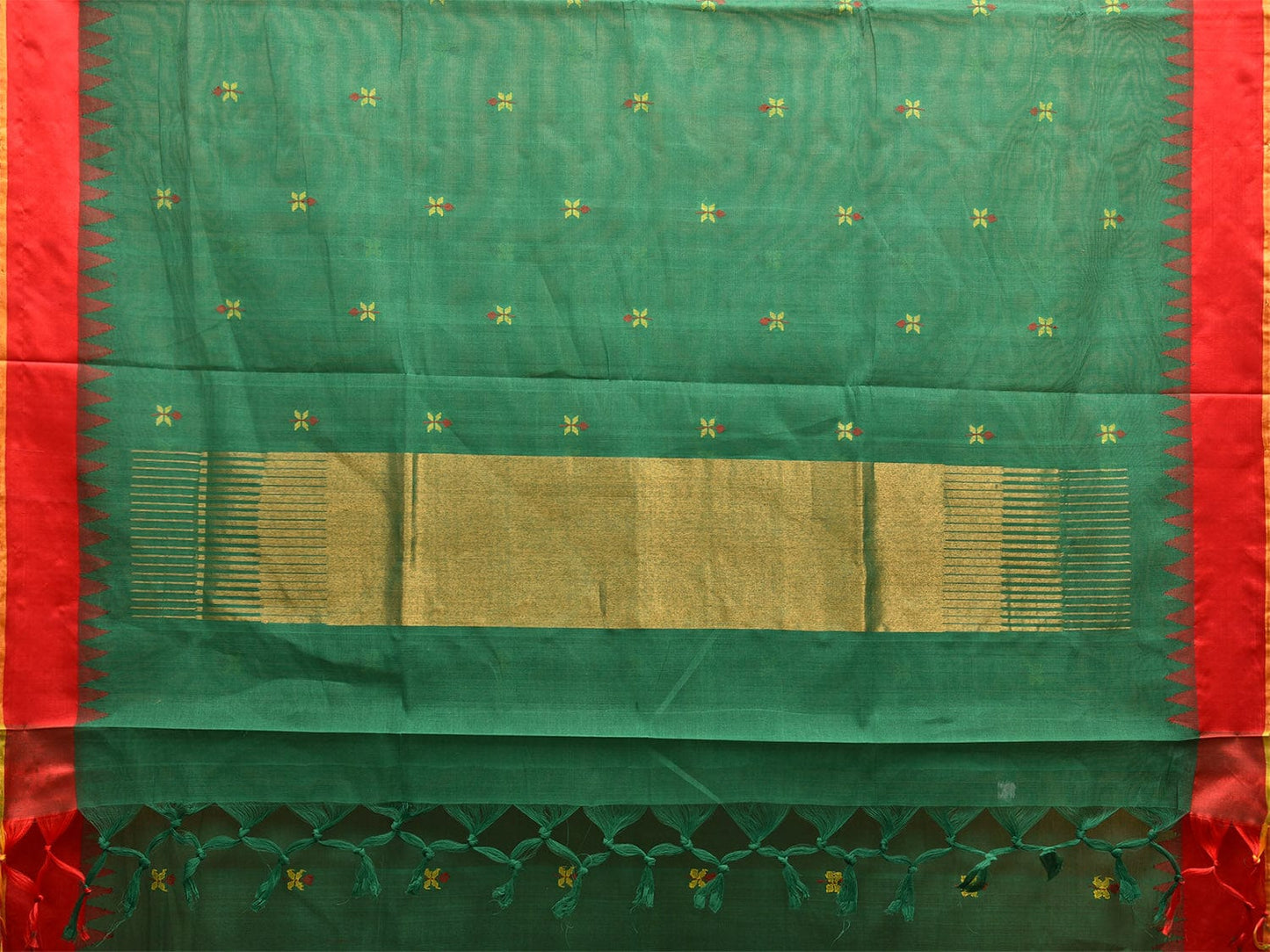 Green and Red Khadi Cotton Handloom Saree with Jamdani Buta Design kh0687
