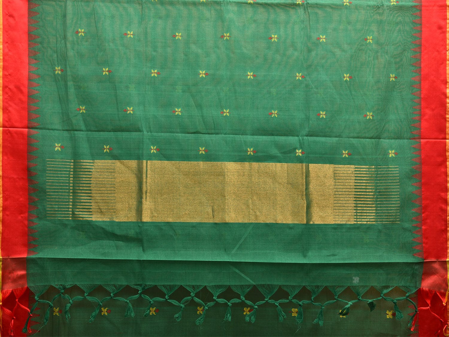 Green and Red Khadi Cotton Handloom Saree with Jamdani Buta Design kh0687