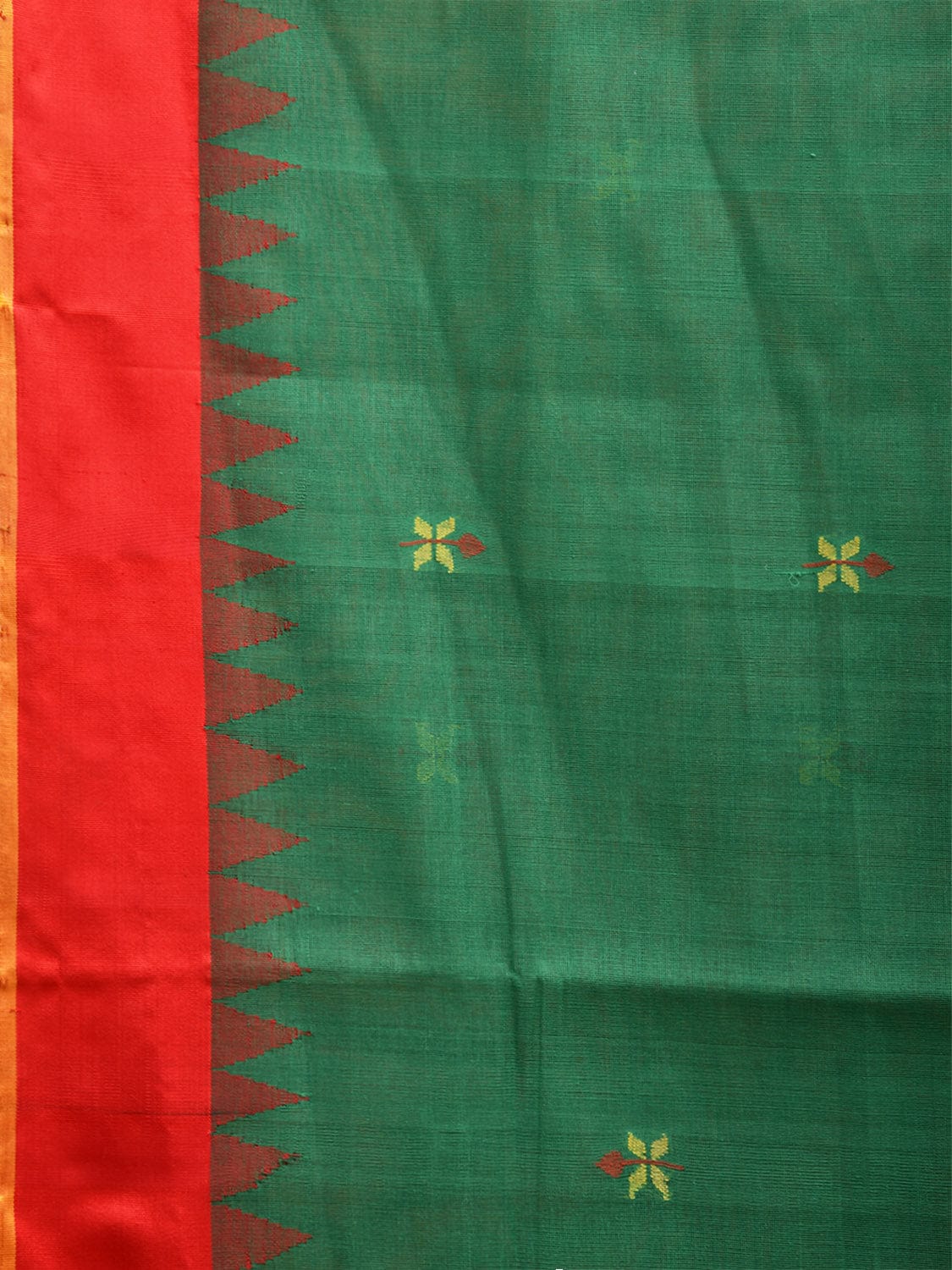 Green and Red Khadi Cotton Handloom Saree with Jamdani Buta Design kh0687