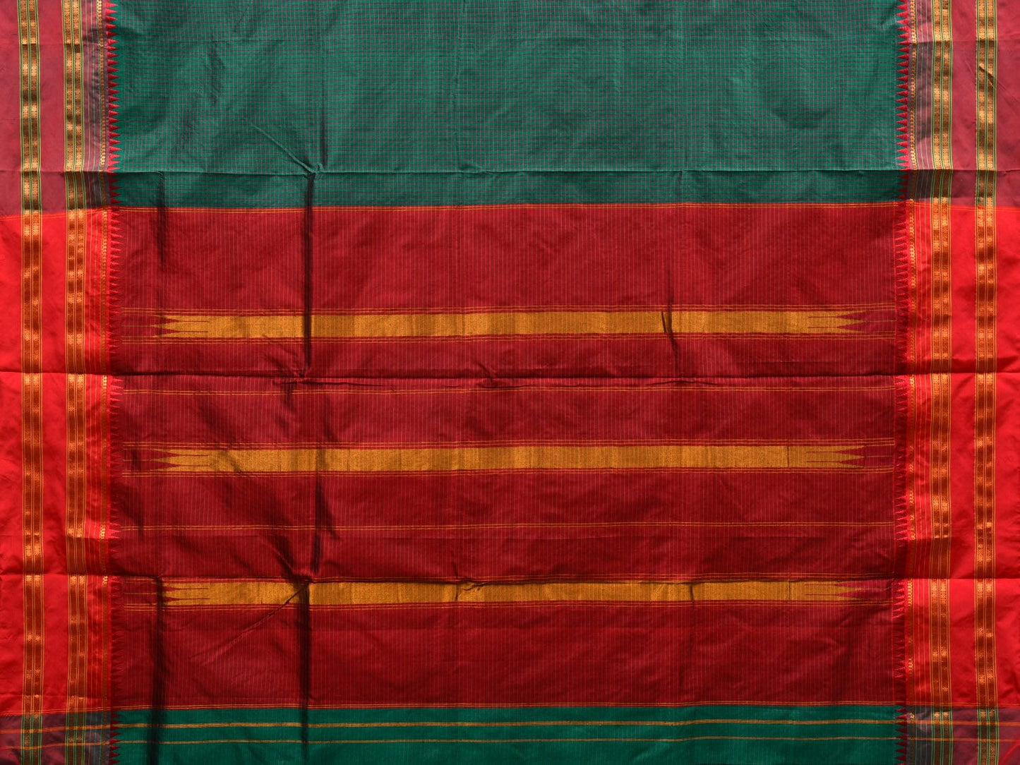 Green and Red Narayanpet Silk Handloom Plain Saree with Traditional Border Design No Blouse np0584