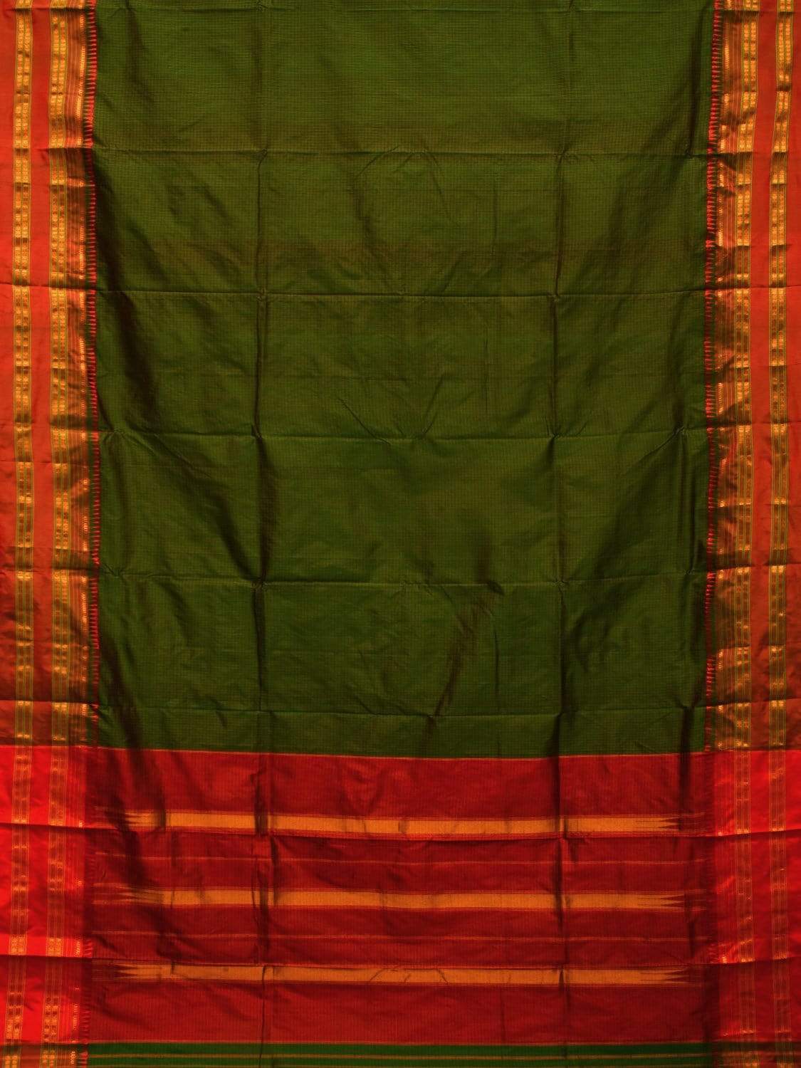 Green and Red Narayanpet Silk Handloom Saree with Checks Design No Blouse np0445