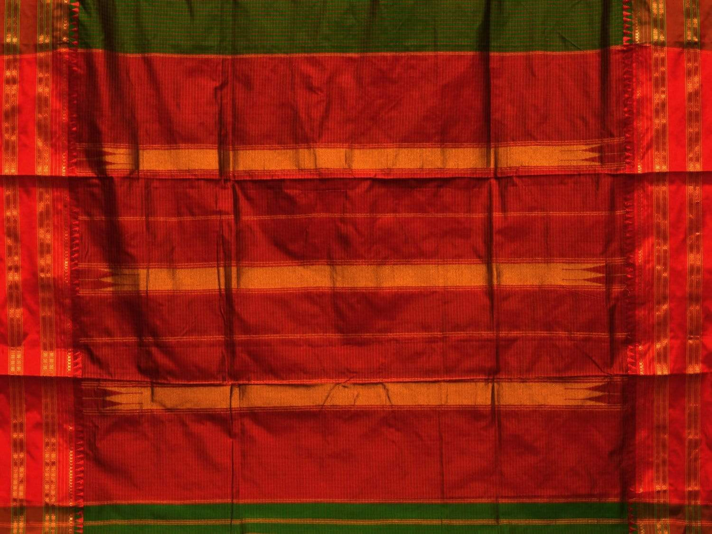 Green and Red Narayanpet Silk Handloom Saree with Checks Design No Blouse np0445