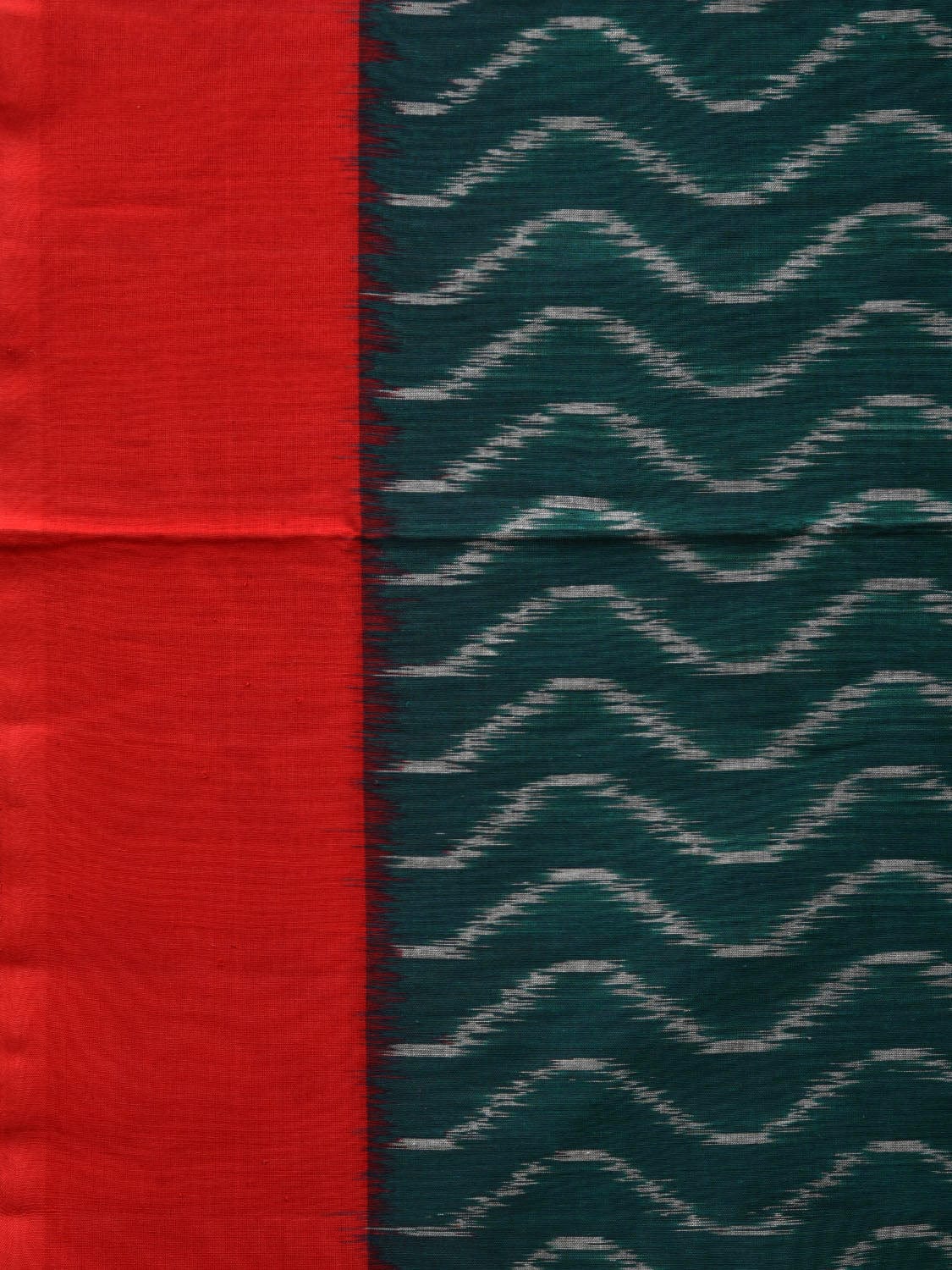 Green and Red Pochampally Ikat Cotton Handloom Saree with Waves Design i0709