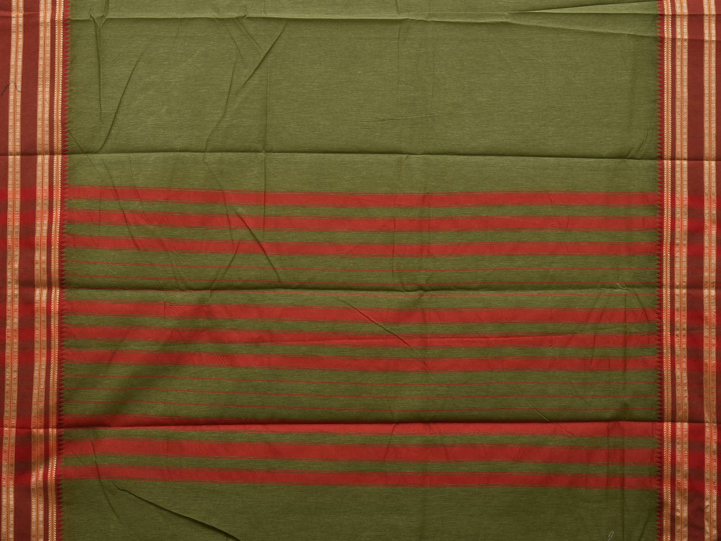 Green and Rust Bamboo Cotton Plain Saree with Border Design bc0068