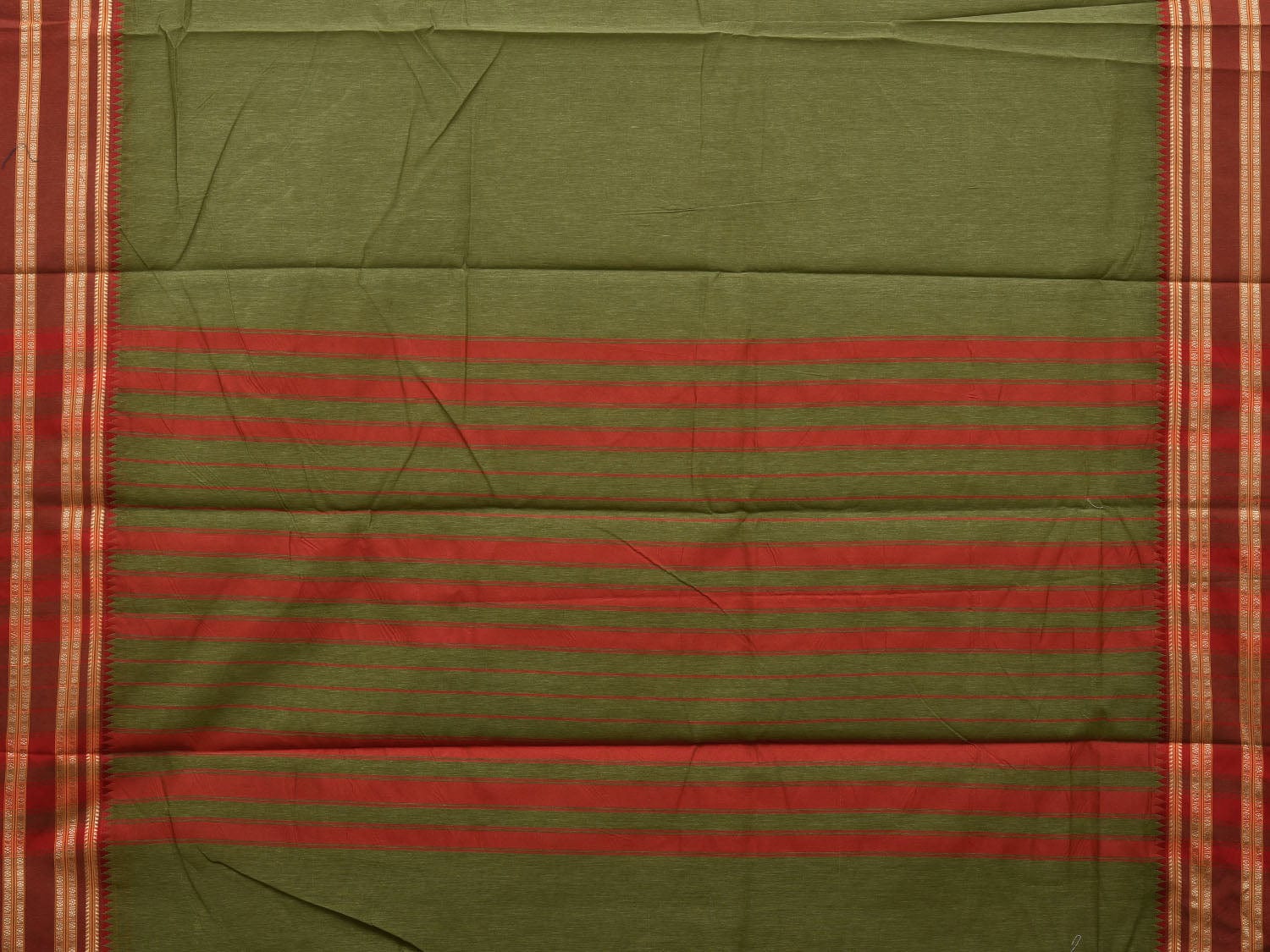 Green and Rust Bamboo Cotton Plain Saree with Border Design bc0068