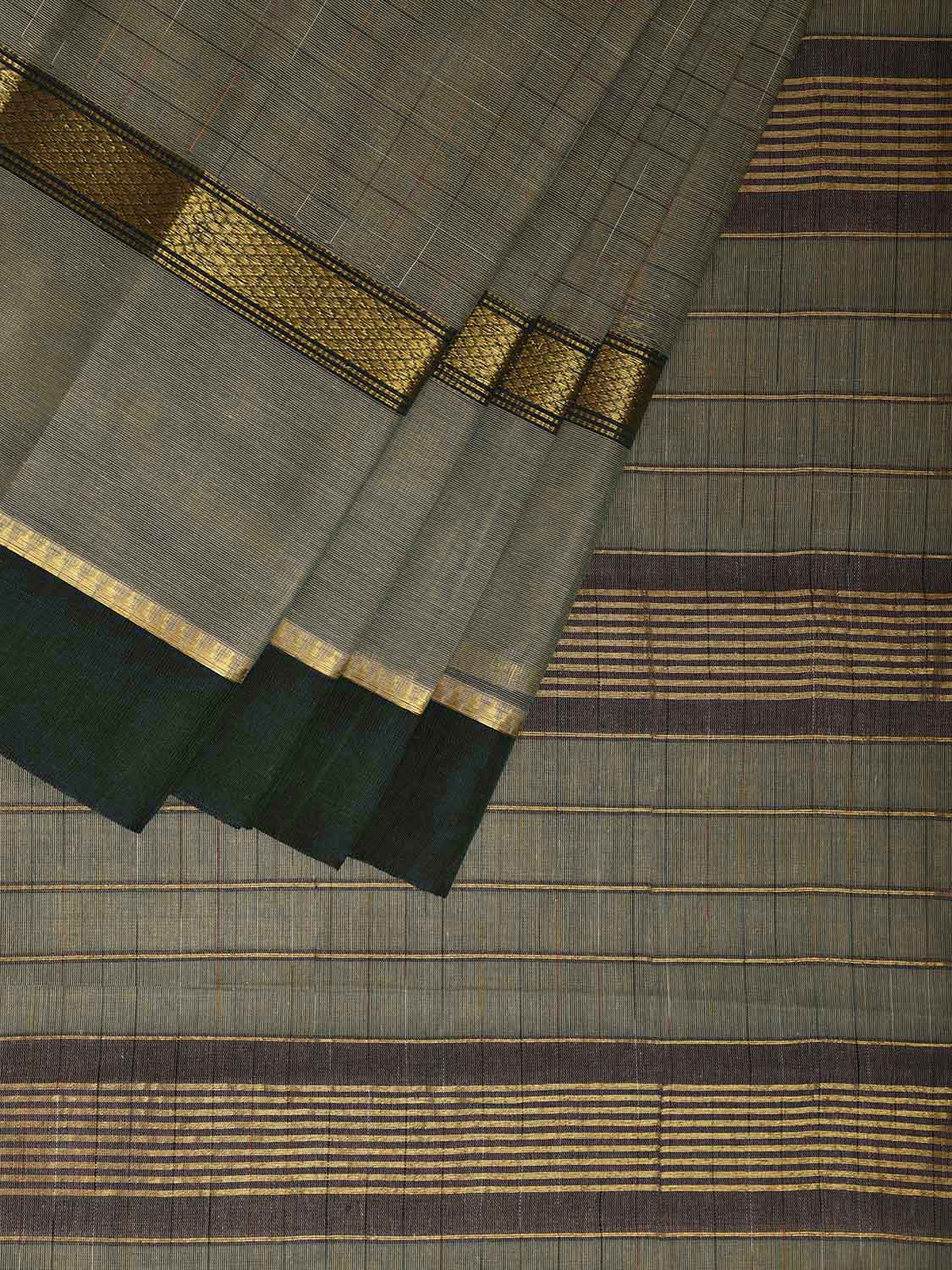 Green and Sea Green Narayanpet 80s Cotton Handloom Saree with Ikat Weave and Big Border Design No Blouse np1135