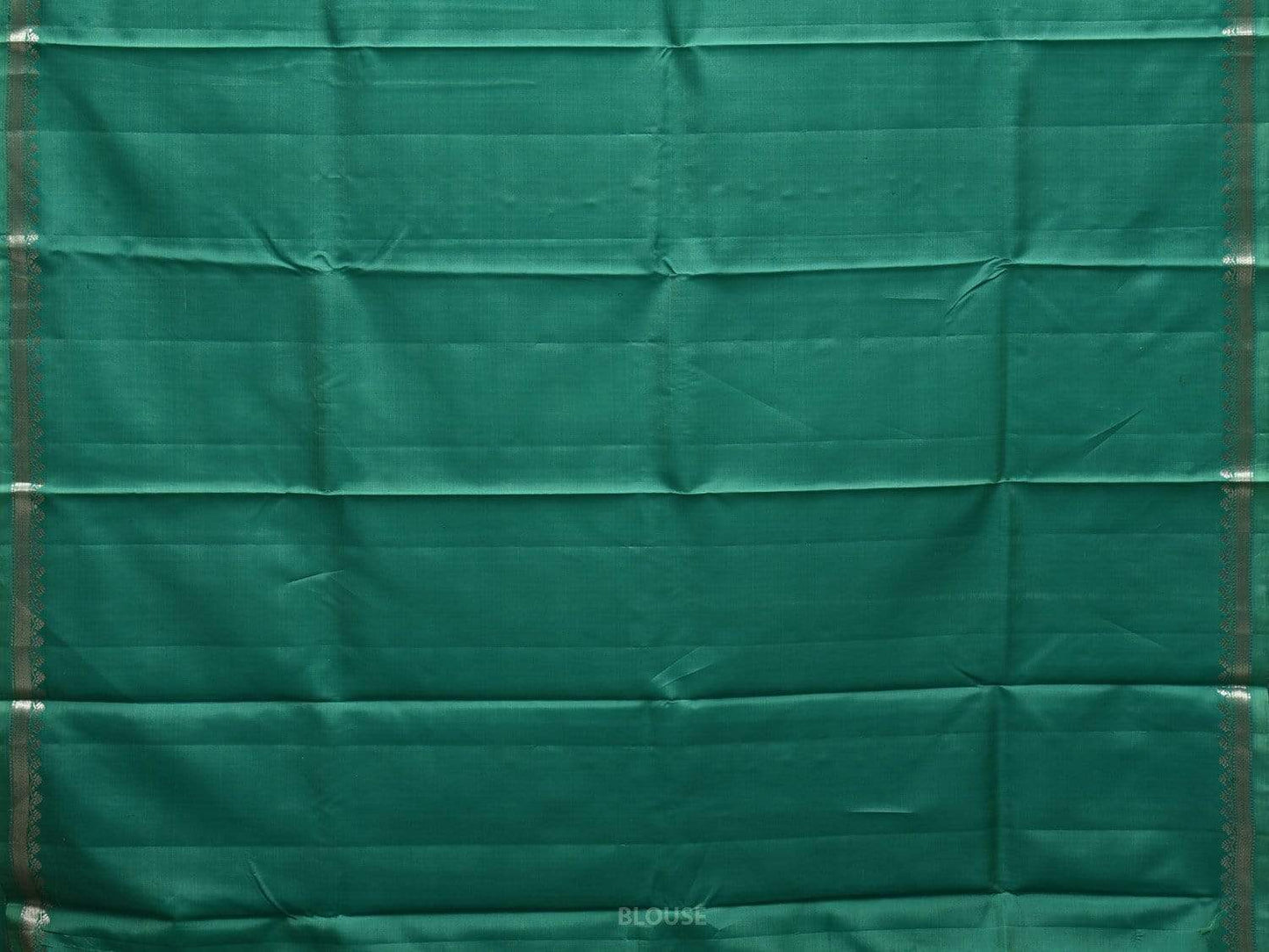 Green and Teal Kanchipuram Silk Handloom Plain Saree with Small Border Design k0509