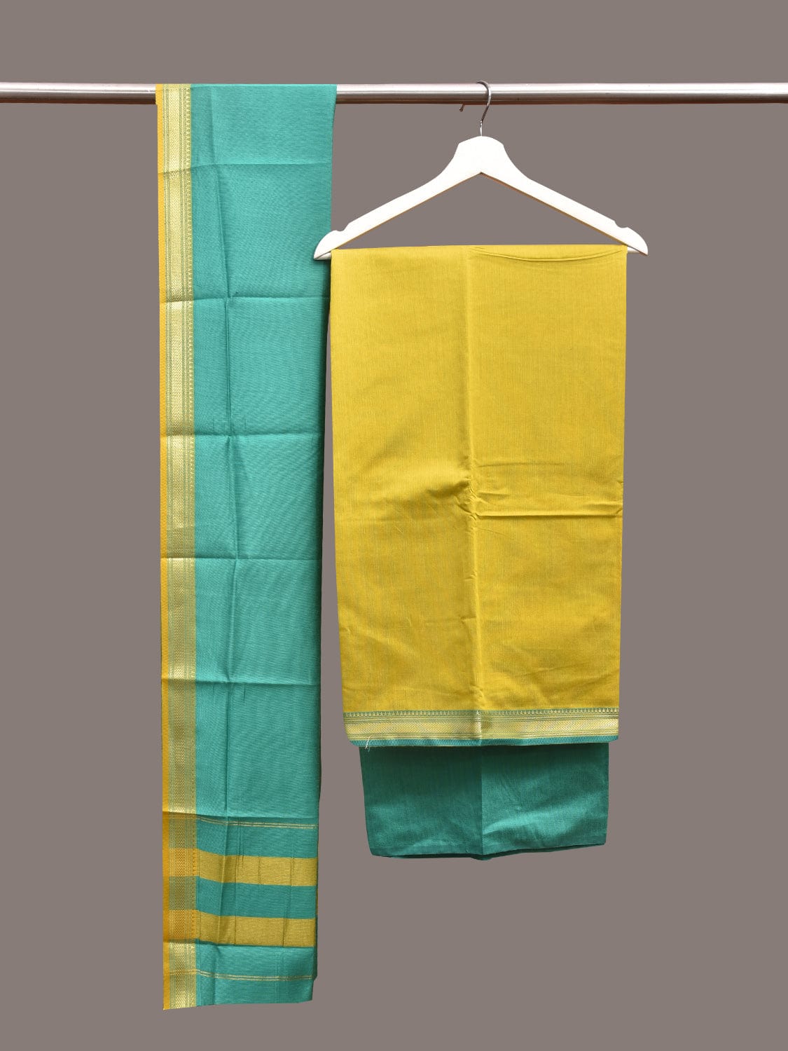 Green and Turquoise Bamboo Cotton Dress Material with Dupatta and Plain Top and Bottom Design dm0047