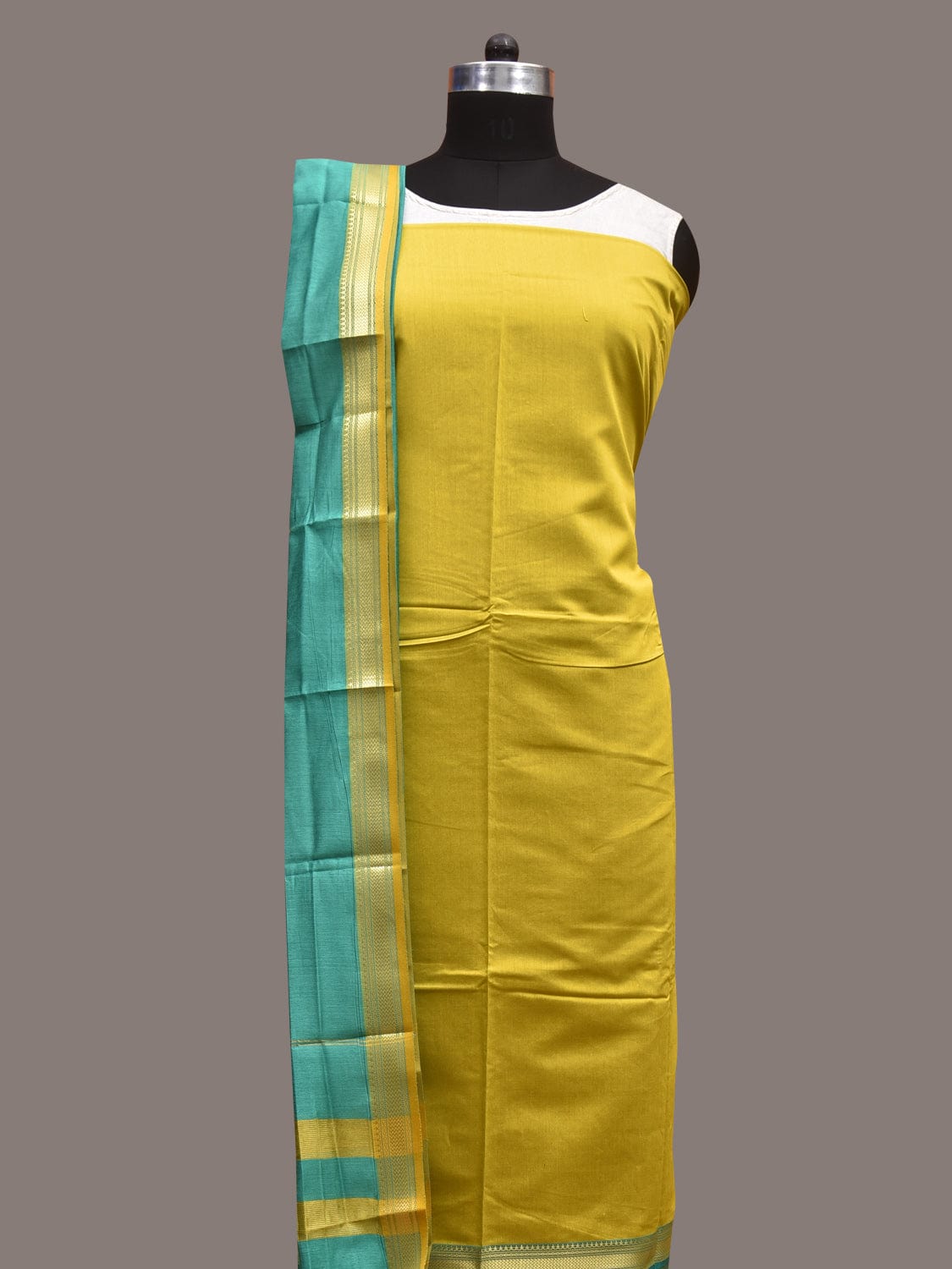 Green and Turquoise Bamboo Cotton Dress Material with Dupatta and Plain Top and Bottom Design dm0047