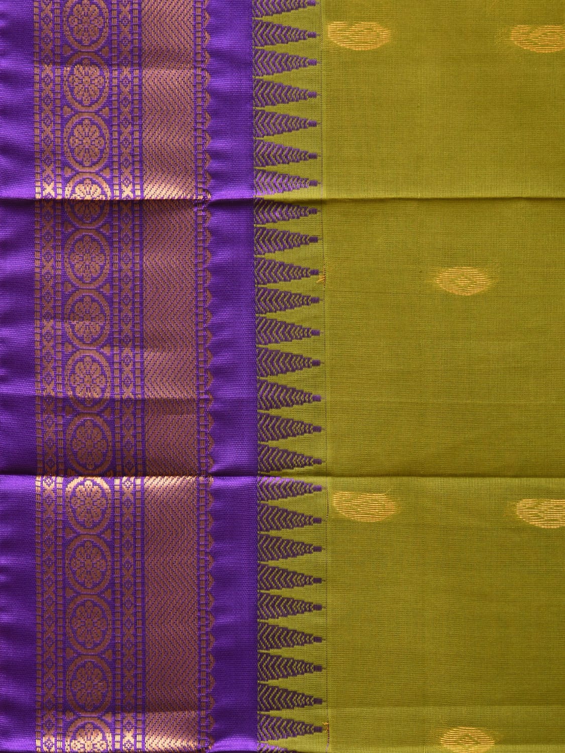 Green and Violet Gadwal Cotton Plain Saree with Body Buta and Pallu Design No Blouse g0360