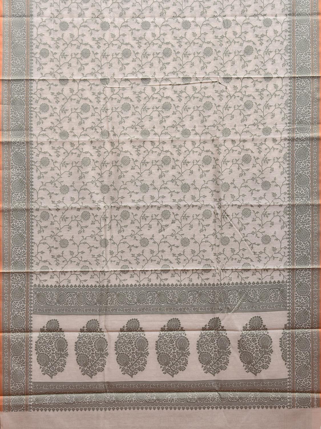 Green and White Dhakai Jamdani Cotton Viscose Saree with Floral Body and Pallu Design dj0037