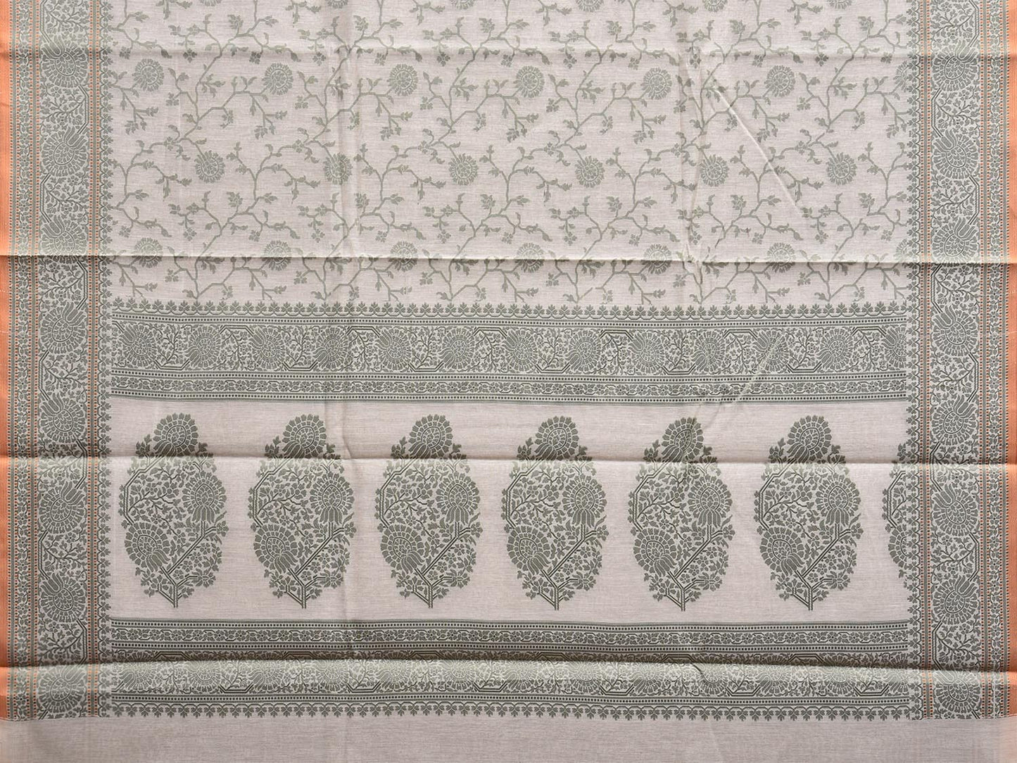 Green and White Dhakai Jamdani Cotton Viscose Saree with Floral Body and Pallu Design dj0037