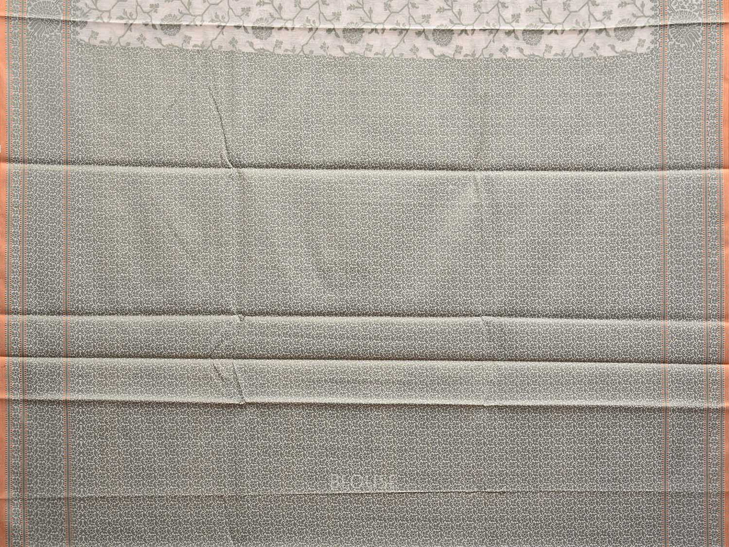 Green and White Dhakai Jamdani Cotton Viscose Saree with Floral Body and Pallu Design dj0037