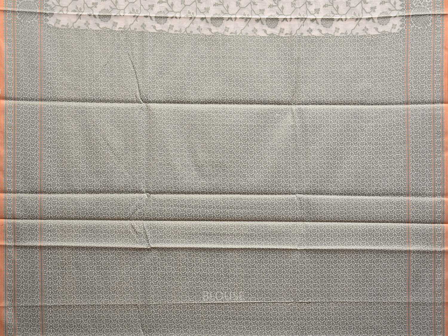 Green and White Dhakai Jamdani Cotton Viscose Saree with Floral Body and Pallu Design dj0037