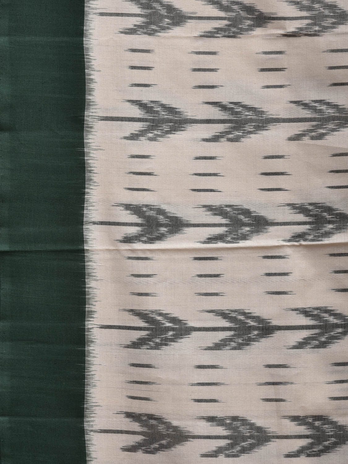 Green and White Pochampally Ikat Cotton Handloom Saree with Arrow Head Design i0656