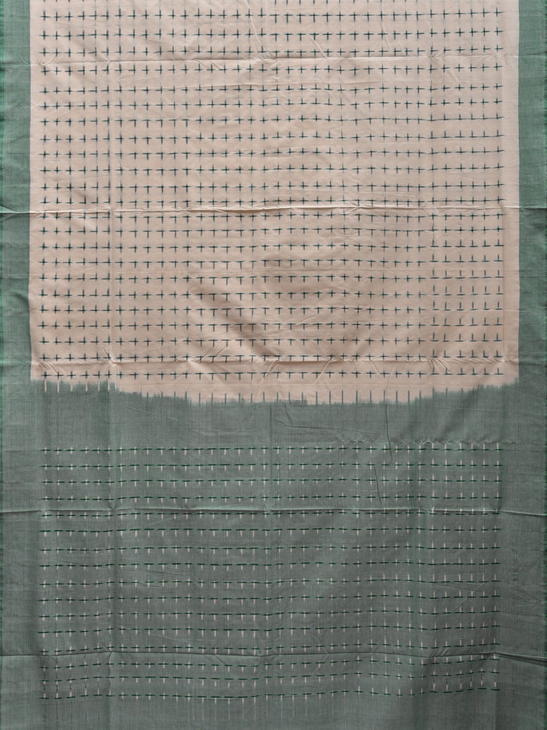 Green and White Pochampally Ikat Cotton Handloom Saree with Plus Buta Design i0669