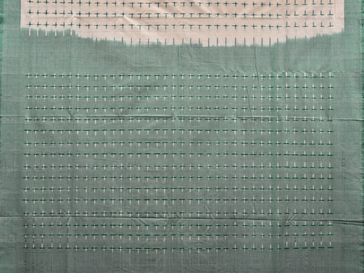 Green and White Pochampally Ikat Cotton Handloom Saree with Plus Buta Design i0669