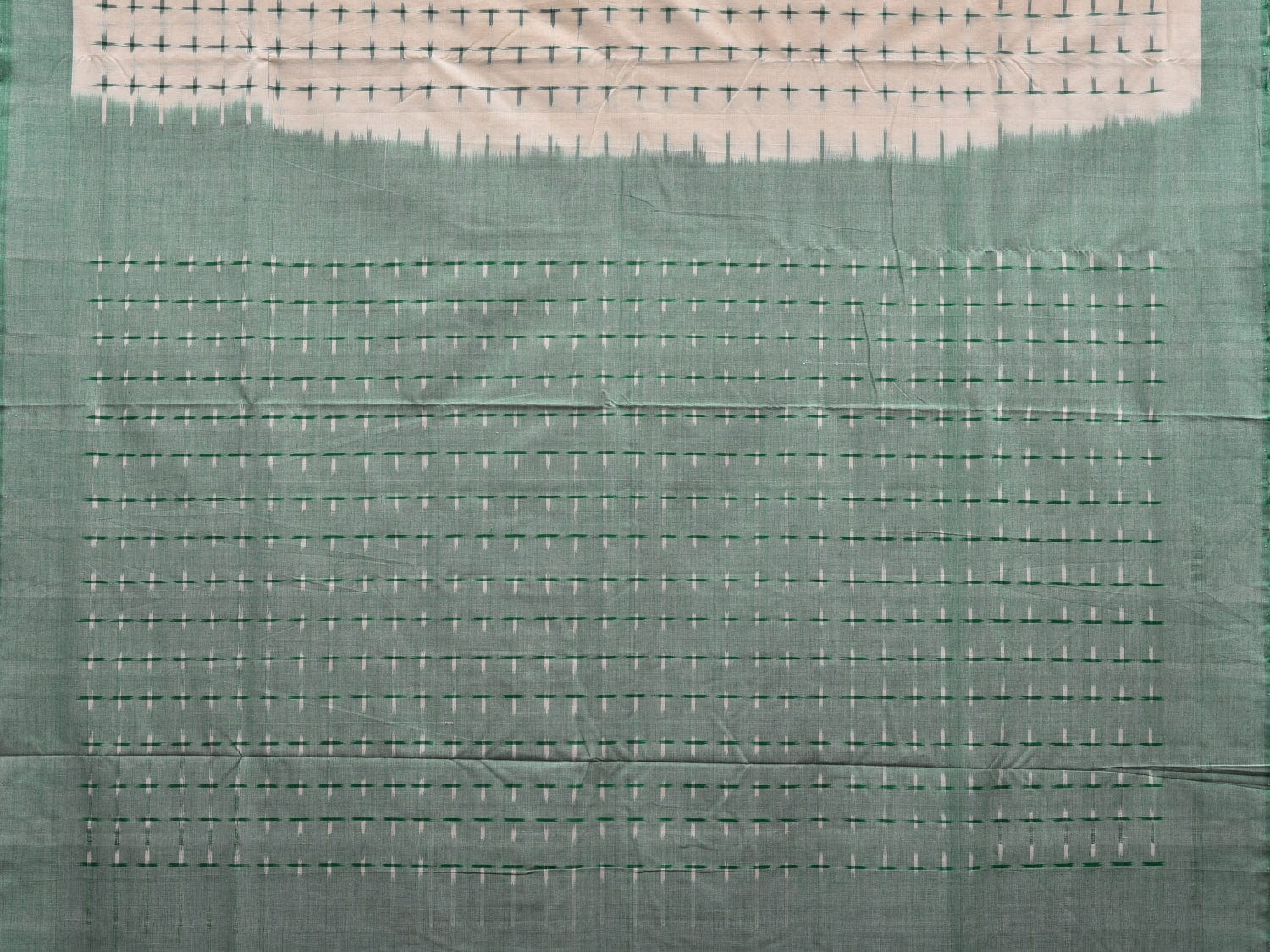 Green and White Pochampally Ikat Cotton Handloom Saree with Plus Buta Design i0669