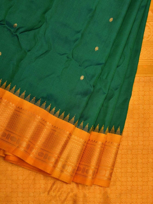 Green and Yellow Gadwal Silk Handloom Saree with Border Design g0284