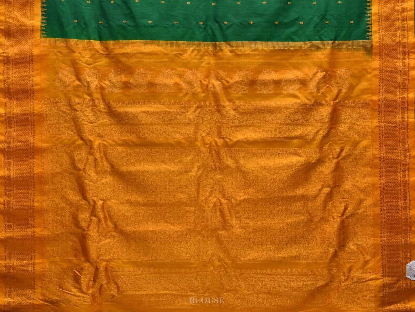 Green and Yellow Gadwal Silk Handloom Saree with Border Design g0284