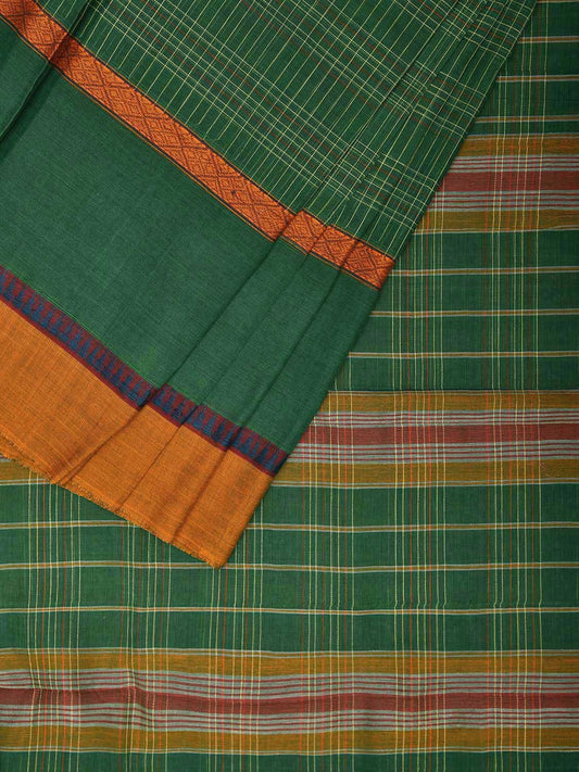 Green and Yellow Narayanpet Cotton Handloom Saree with Big Border and Strips Design No Blouse np1049