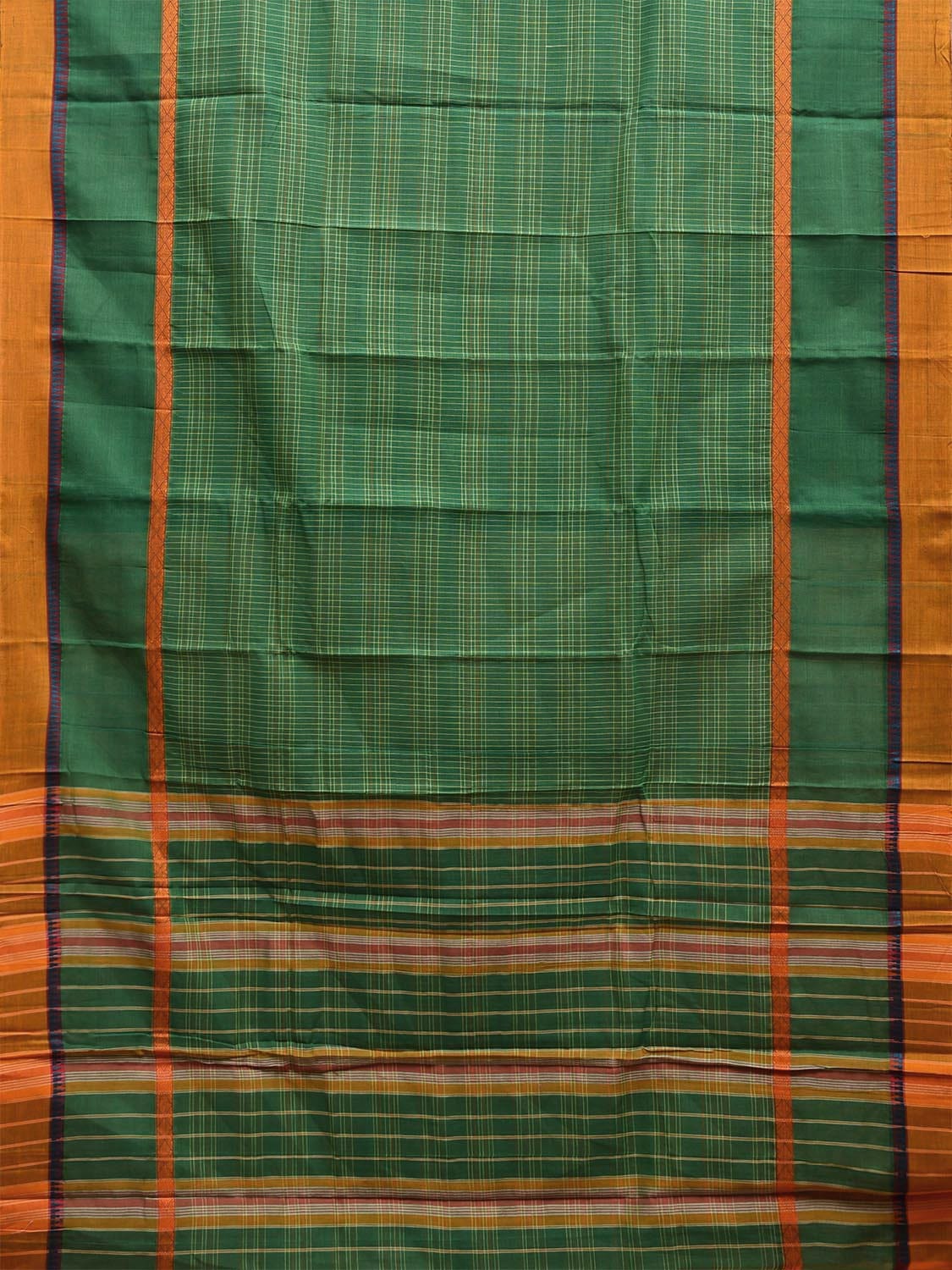Green and Yellow Narayanpet Cotton Handloom Saree with Big Border and Strips Design No Blouse np1049