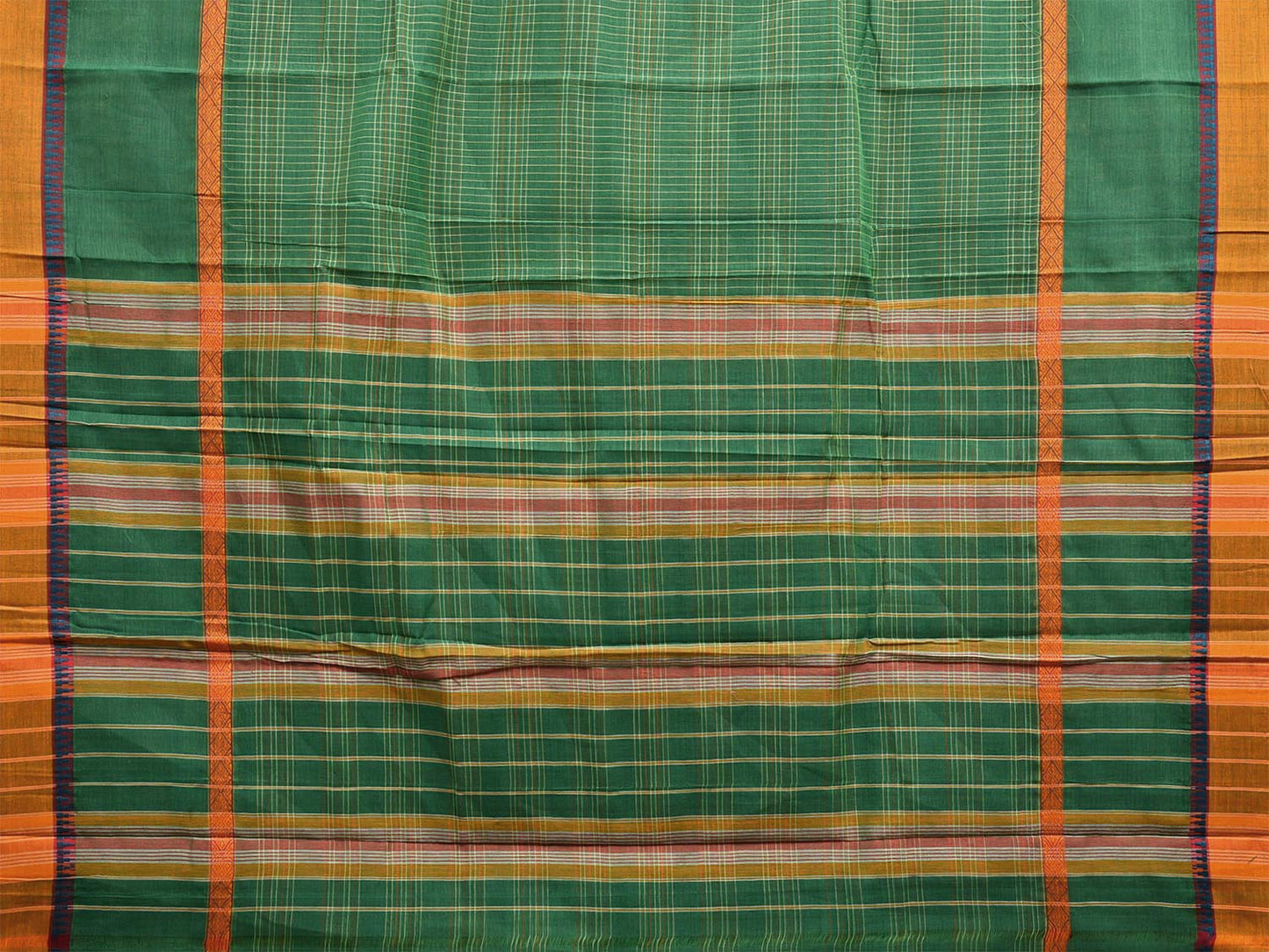 Green and Yellow Narayanpet Cotton Handloom Saree with Big Border and Strips Design No Blouse np1049