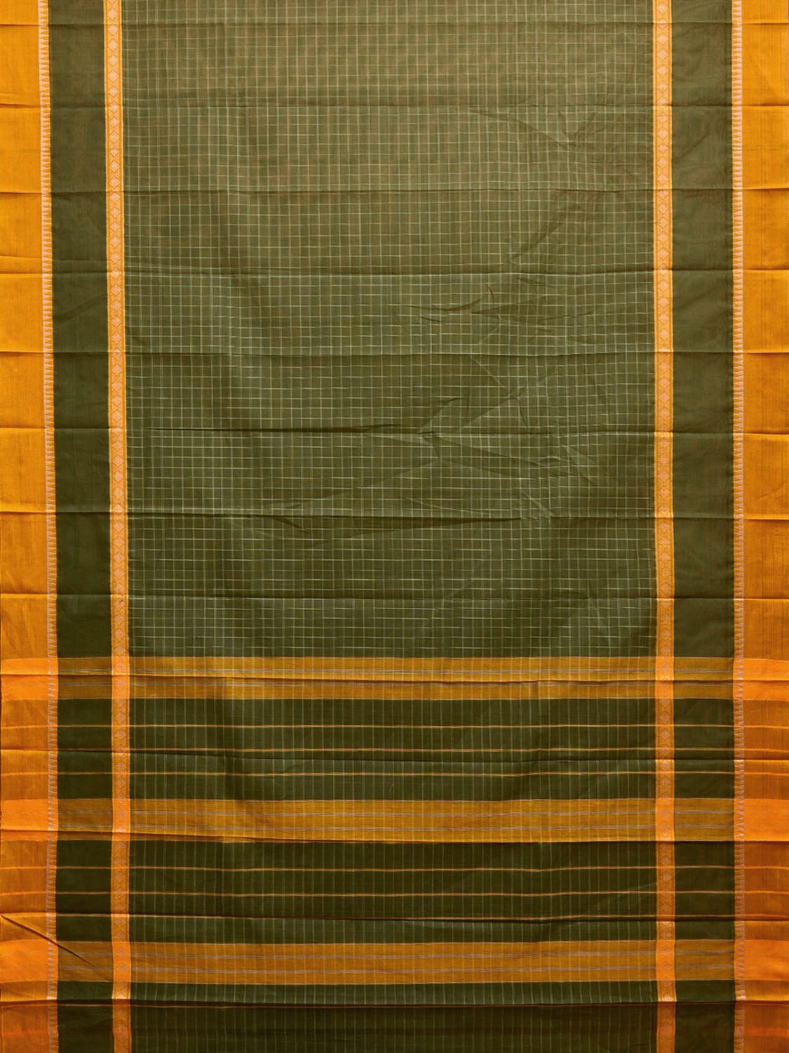 Green and Yellow Narayanpet Cotton Handloom Saree with Big Checks Design No Blouse np1111