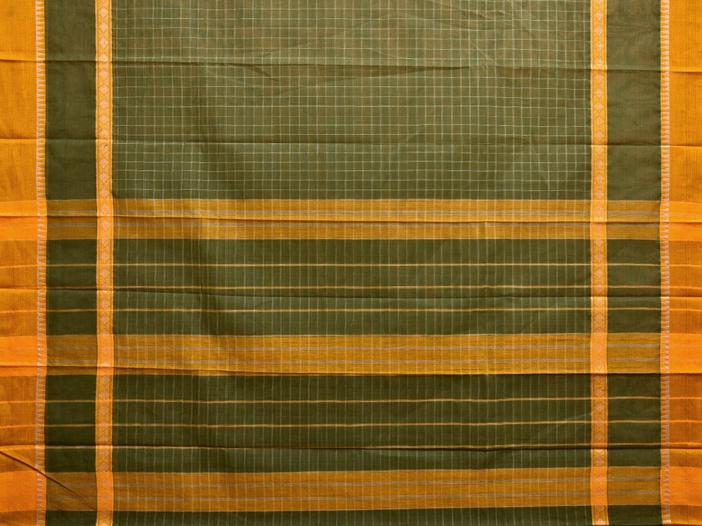Green and Yellow Narayanpet Cotton Handloom Saree with Big Checks Design No Blouse np1111