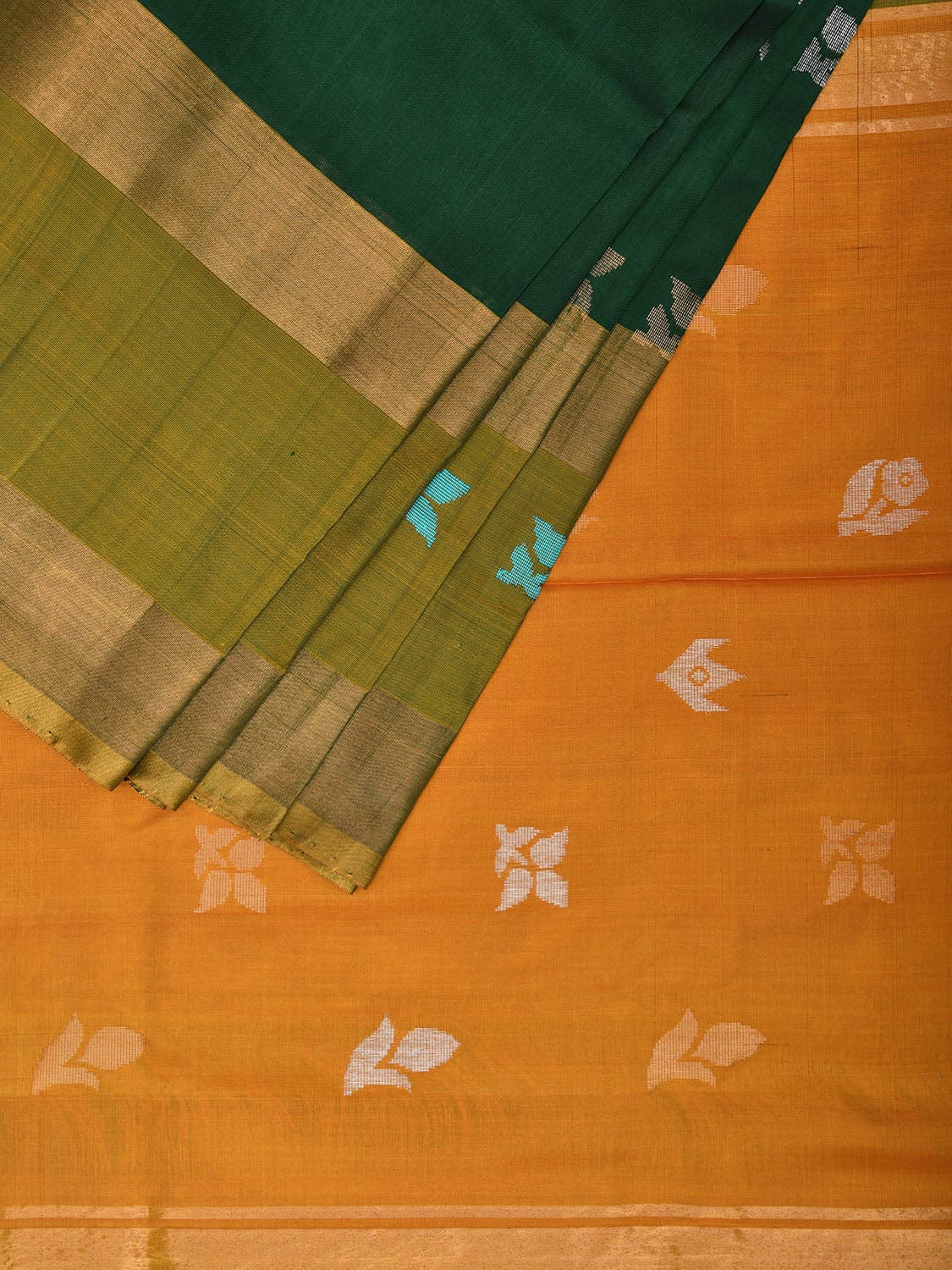 Green and Yellow Uppada Silk Handloom Saree with Body Buta Design u2310