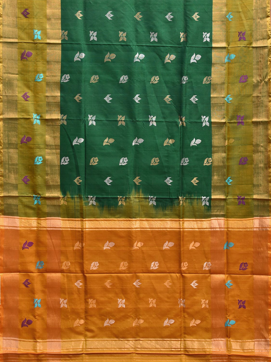 Green and Yellow Uppada Silk Handloom Saree with Body Buta Design u2310