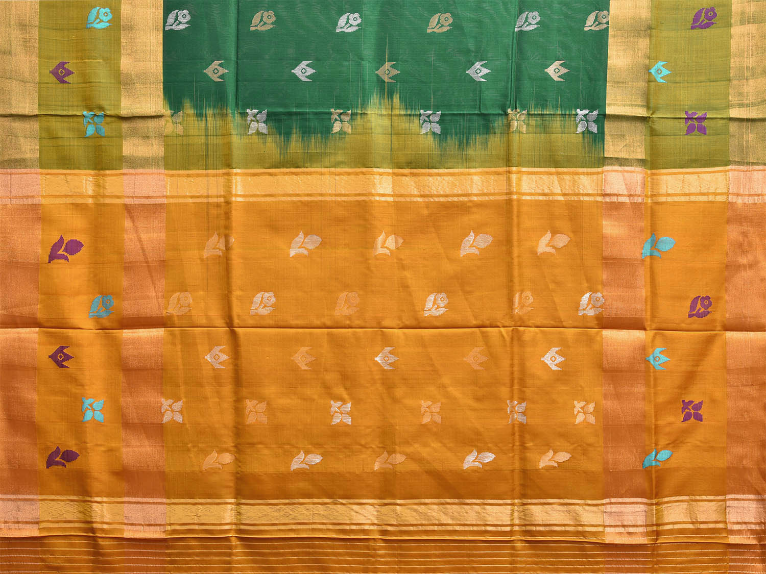Green and Yellow Uppada Silk Handloom Saree with Body Buta Design u2310