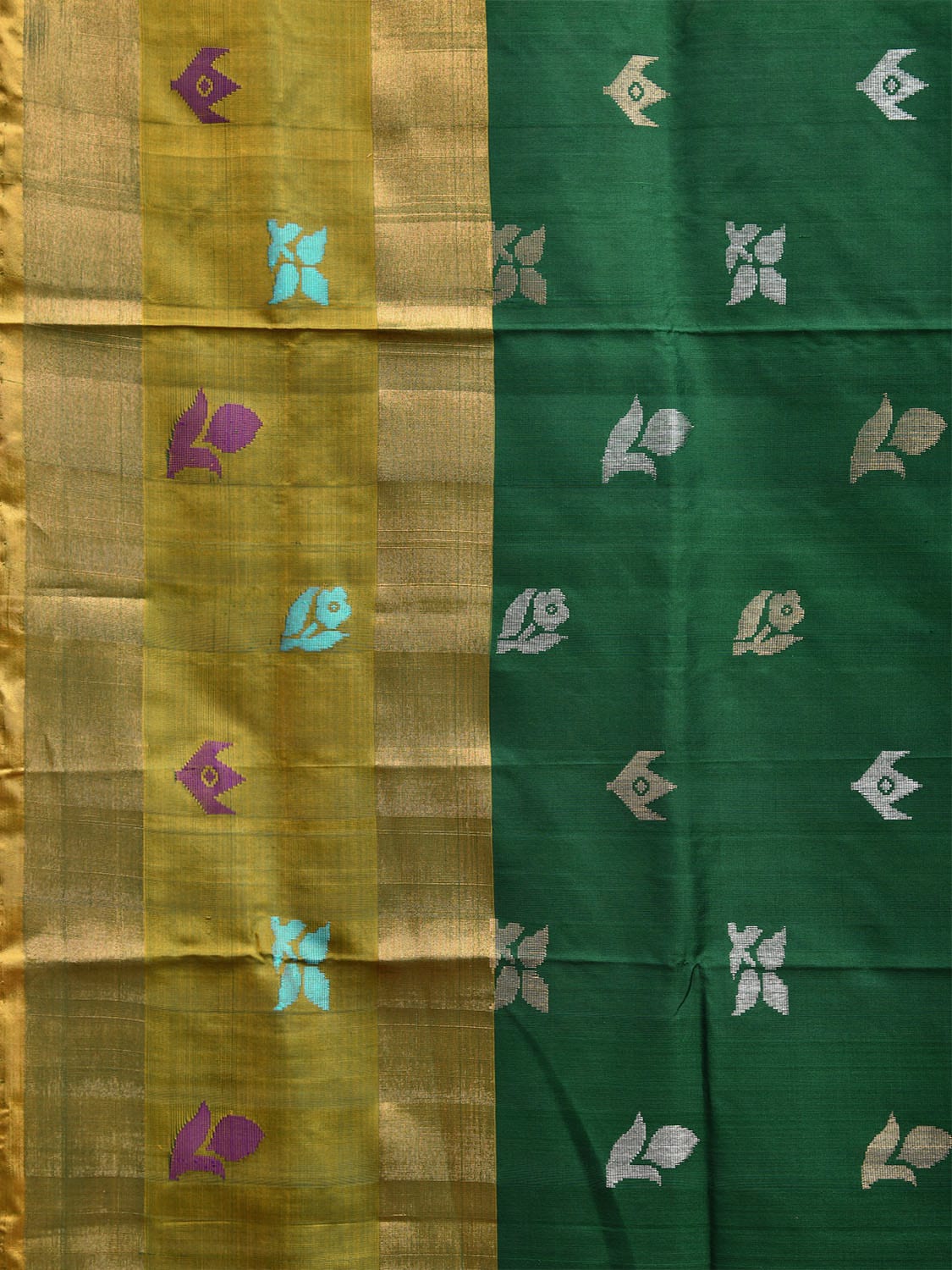 Green and Yellow Uppada Silk Handloom Saree with Body Buta Design u2310