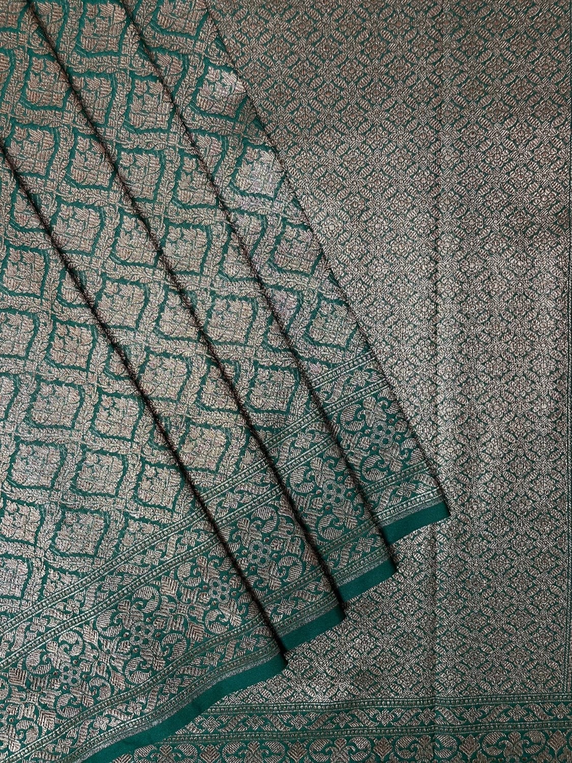 Green Antique Zari Banaras Katan Intricate Allover Brocade Saree with  Border and Pallu Design b0306ds