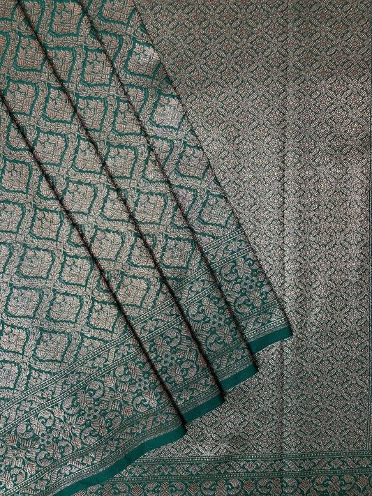 Green Antique Zari Banaras Katan Intricate Allover Brocade Saree with  Border and Pallu Design b0306ds