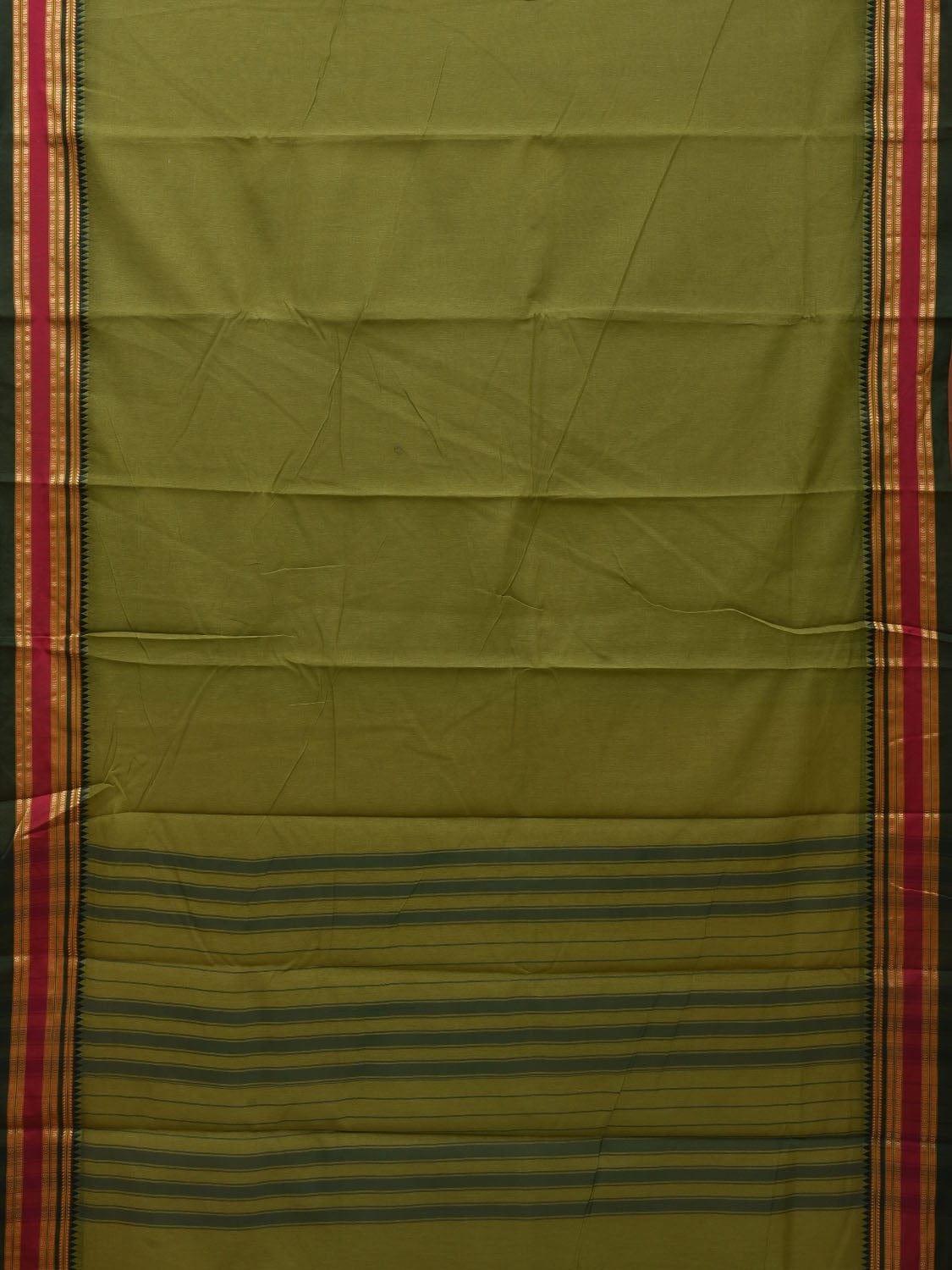 Green Bamboo Cotton Plain Saree with Border Design bc0066