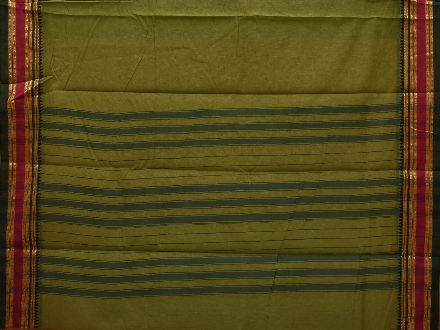 Green Bamboo Cotton Plain Saree with Border Design bc0066