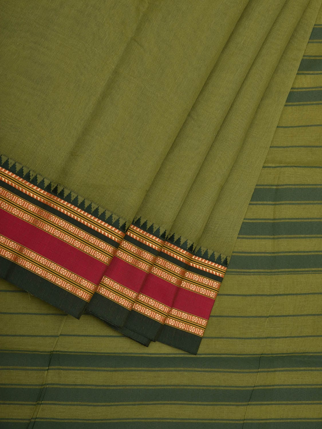 Green Bamboo Cotton Plain Saree with Border Design bc0066