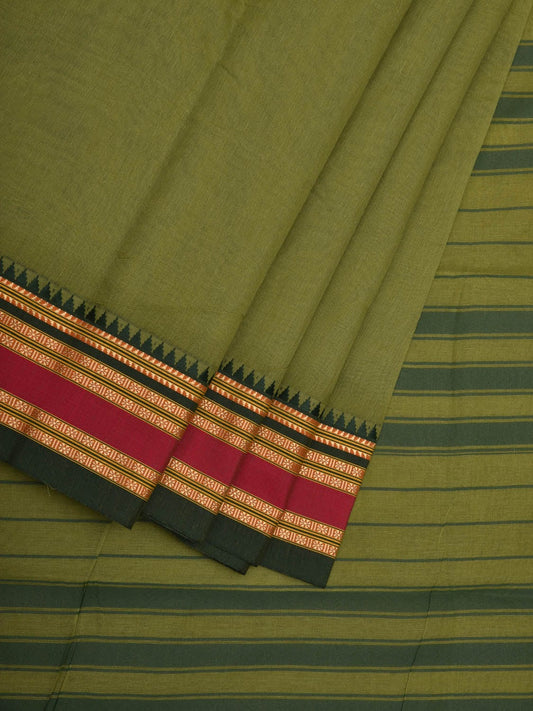 Green Bamboo Cotton Plain Saree with Border Design bc0066