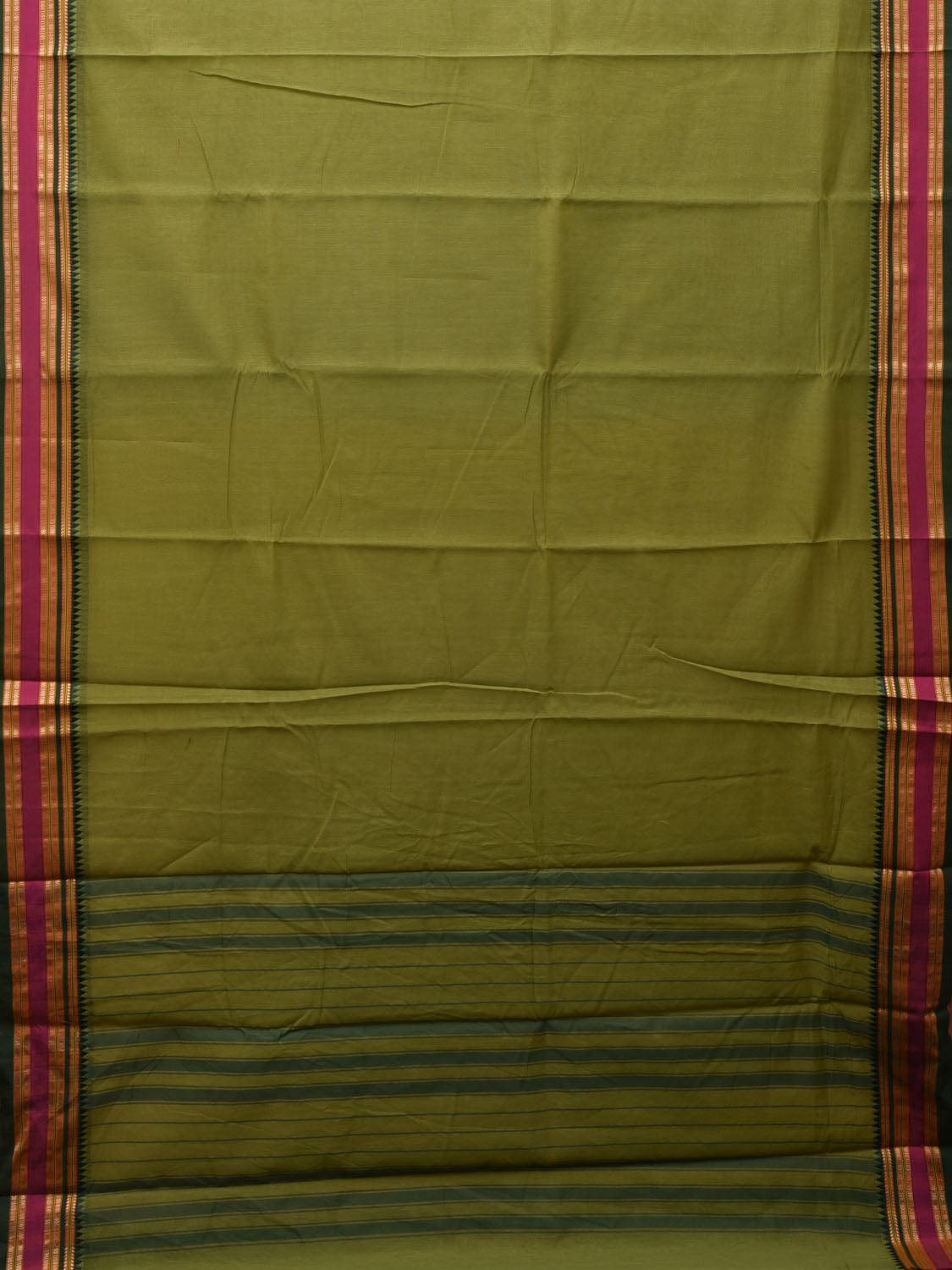 Green Bamboo Cotton Plain Saree with Border Design bc0084