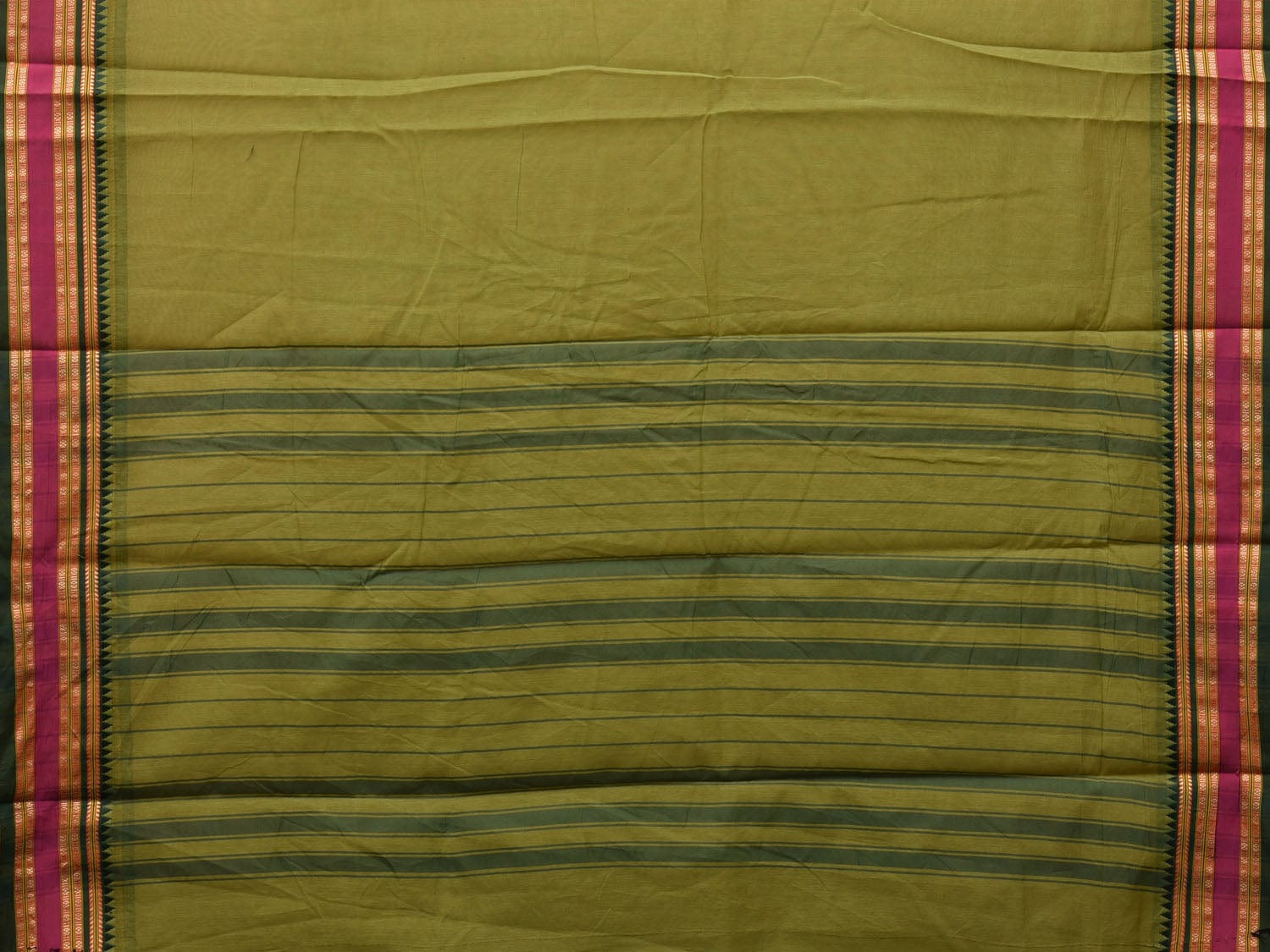 Green Bamboo Cotton Plain Saree with Border Design bc0084