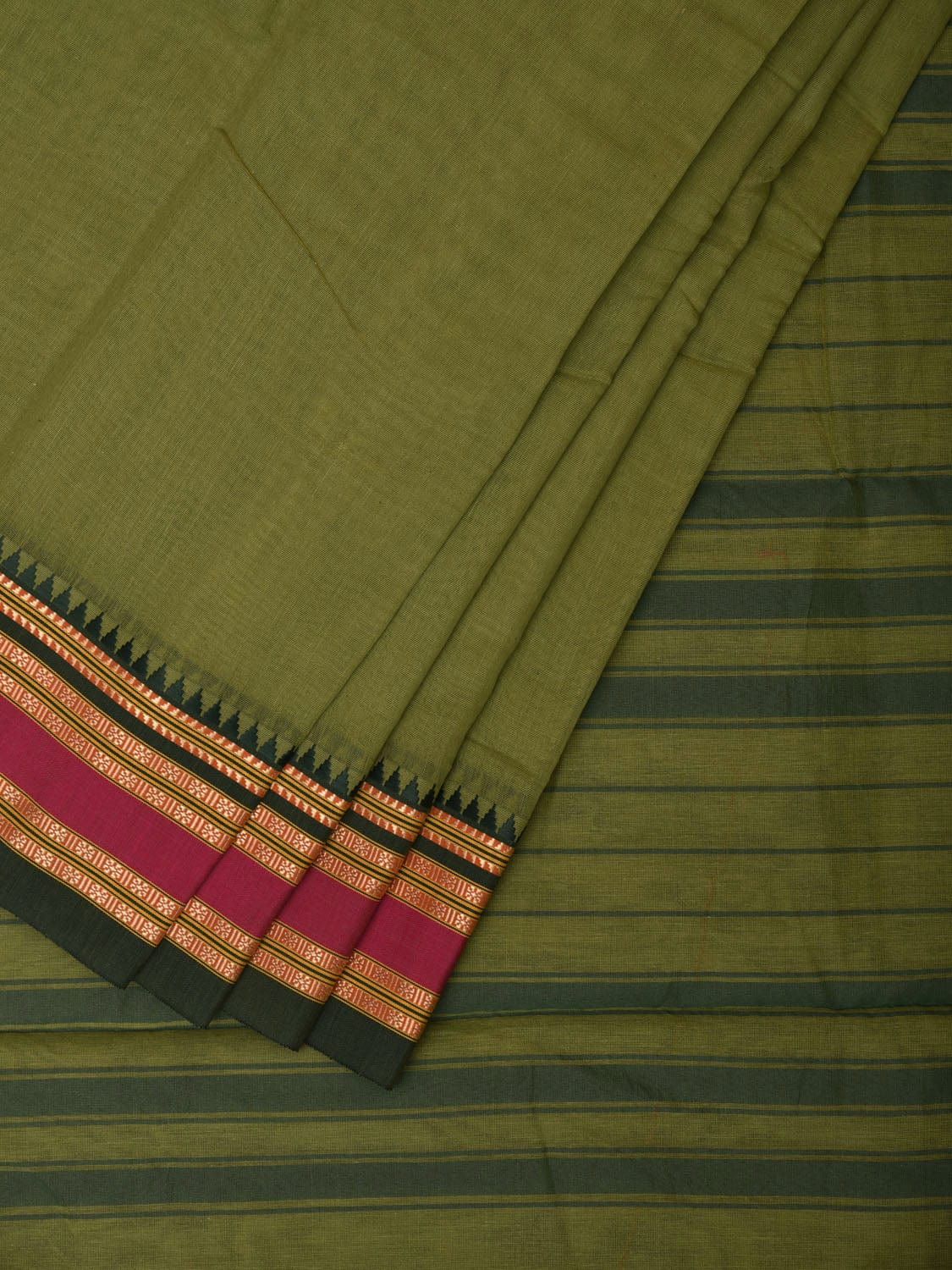 Green Bamboo Cotton Plain Saree with Border Design bc0084