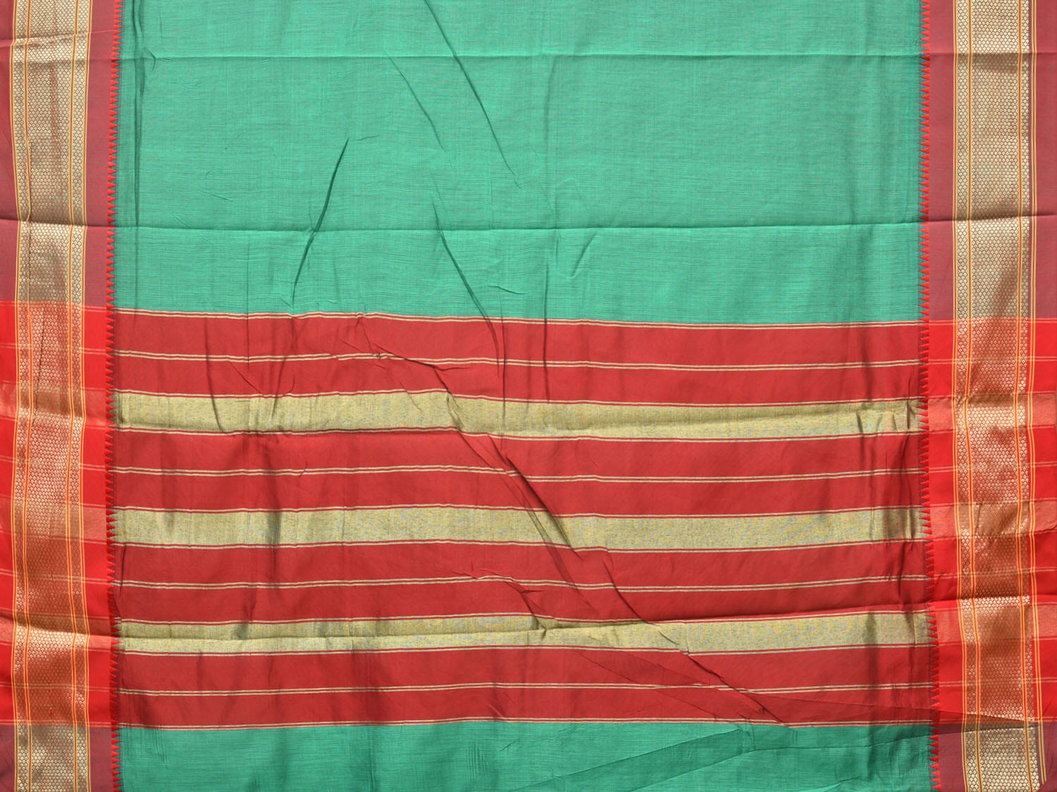 Green Bamboo Cotton Plain Saree with Paithani Border Design bc0136