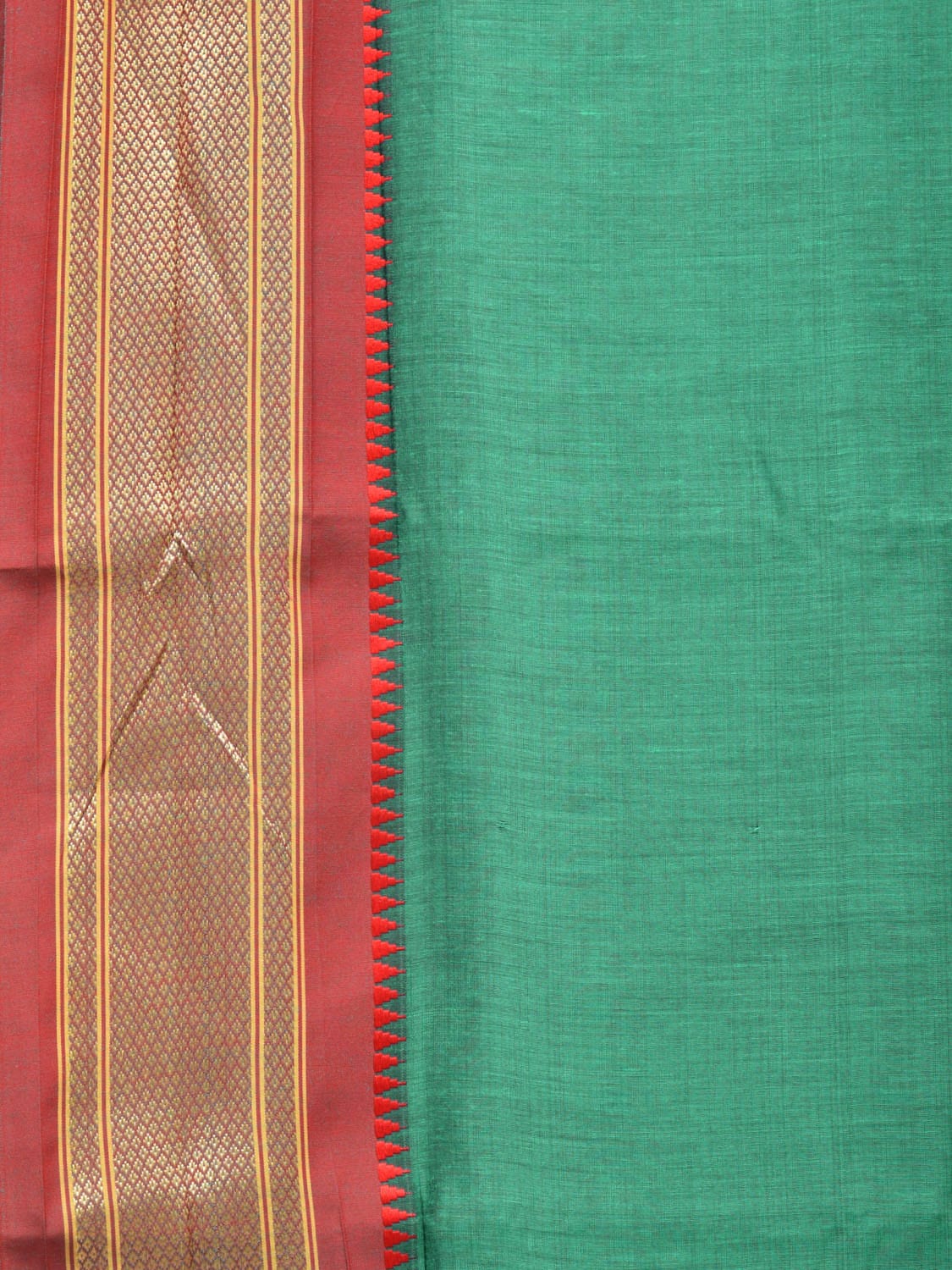 Green Bamboo Cotton Plain Saree with Paithani Border Design bc0136