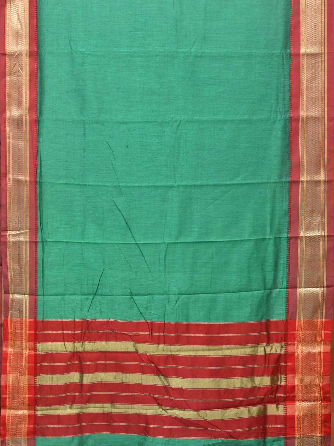 Green Bamboo Cotton Plain Saree with Paithani Border Design bc0136
