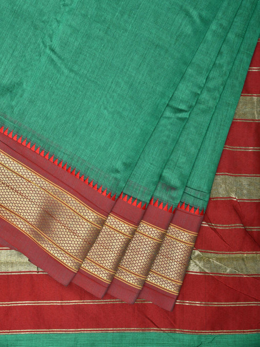 Green Bamboo Cotton Plain Saree with Paithani Border Design bc0136
