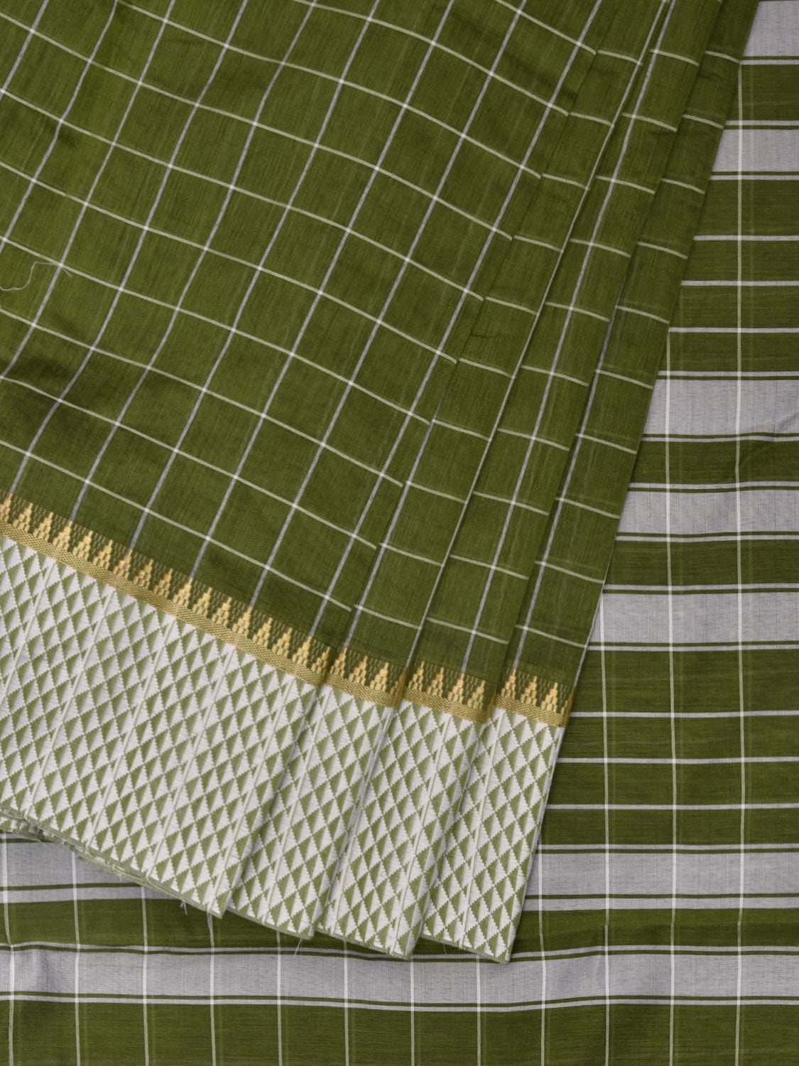 Green Bamboo Cotton Saree with Big Checks Design No Blouse bc0282