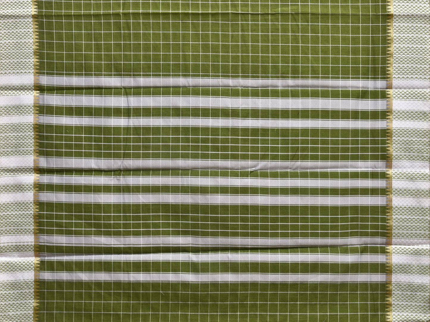 Green Bamboo Cotton Saree with Big Checks Design No Blouse bc0282