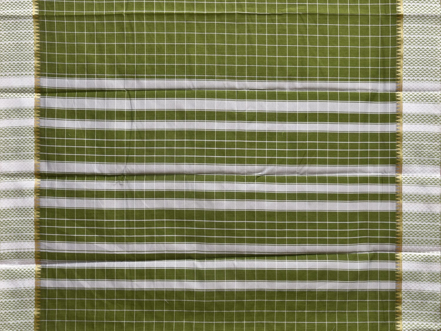 Green Bamboo Cotton Saree with Big Checks Design No Blouse bc0282