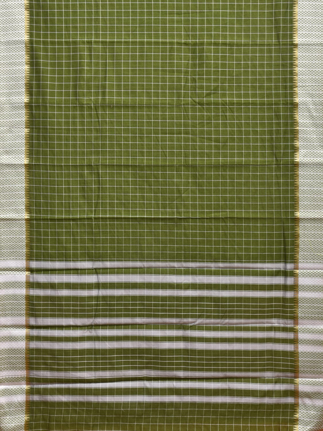Green Bamboo Cotton Saree with Big Checks Design No Blouse bc0282
